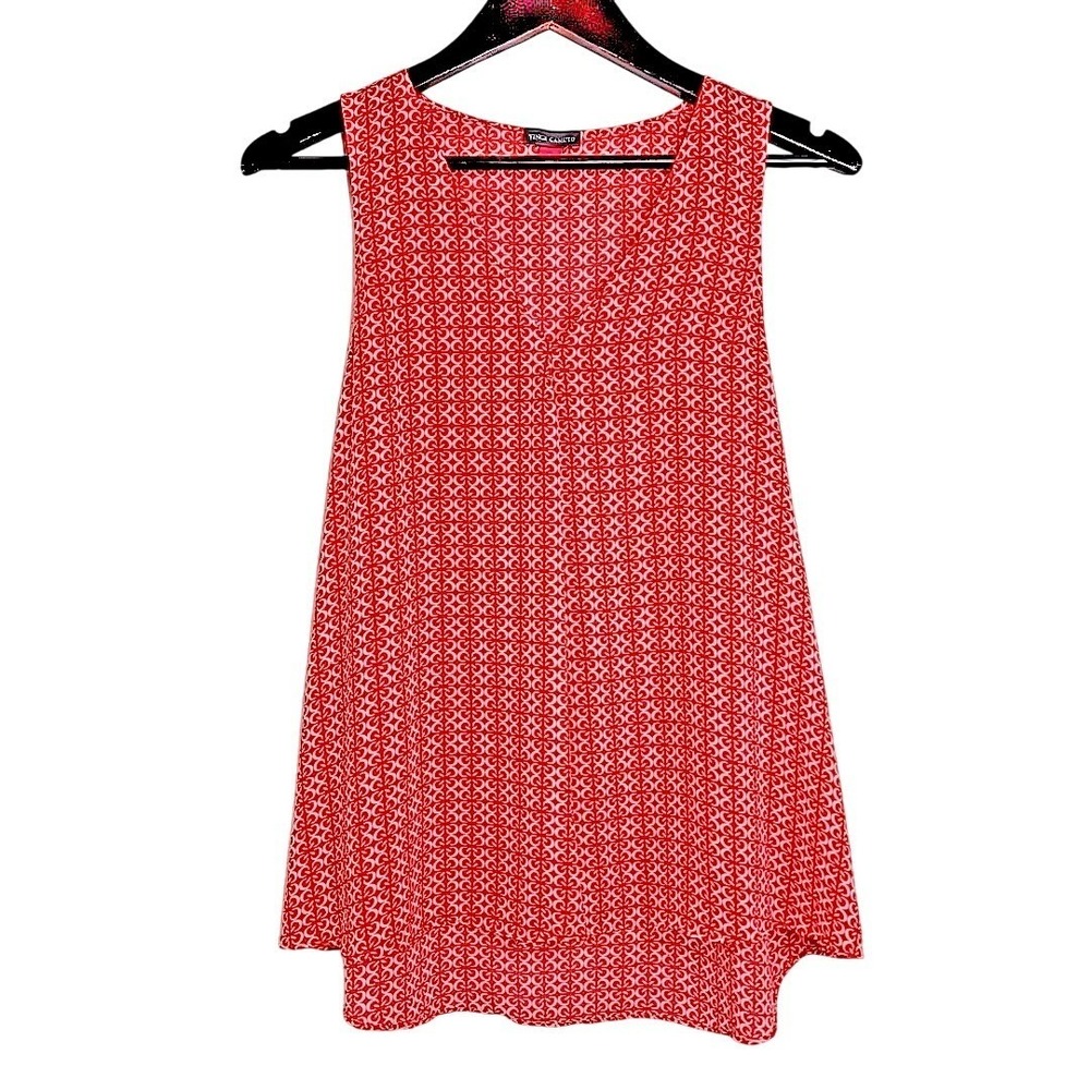 Vince Camuto Womens Small Flowy Sleeveless Tank Top Orange White Boho Tunic